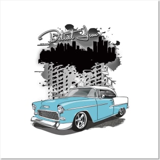 1955 Skyline Blue Chevy Bel Air Detroit Iron Print Posters and Art